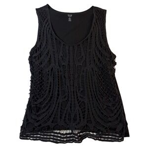 a.n.a Coquette Sleeveless Top Womens 2X Black Crochet Lace Overlay Boho Chic